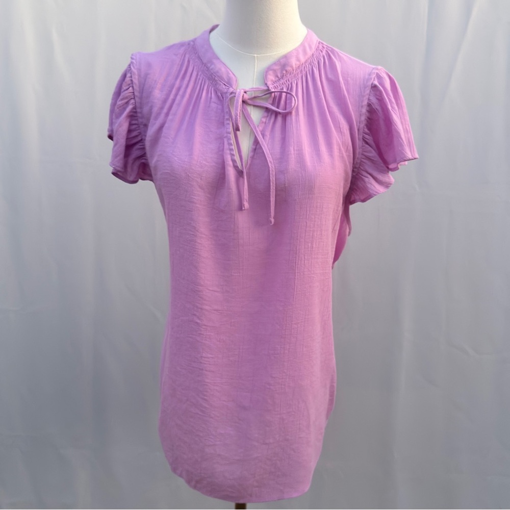 LC Lauren Conrad Lilac Flutter Sleeve Blouse Size XL Soft Romantic Top - Picture 5 of 8